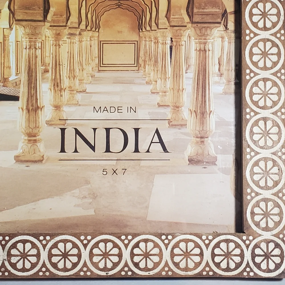 Genuine Indian Teak Wood Photo Frame with 5x7 inch Opening with Intricate Design